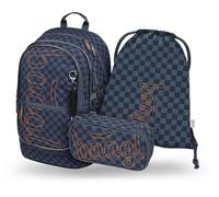 Baagl Schulrucksack Set Jungen 3 Teilig, Ergonomische Schultasche für Grundschule Volksschule, Ranzen mit Brustgurt, 25 l (Ska Blau)