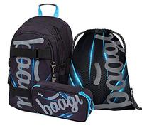 Baagl Schulrucksack Set Jungen 3 Teilig, Schultasche ab 3. Klasse, Grundschule Ranzen für Jungs mit Brustgurt, Ergonomischer Schulranzen (Skate Bluelight)