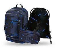 Baagl Schulrucksack Set Jungen 3 Teilig - Schultasche ab 3. Klasse - Grundschule Ranzen mit Brustgurt - Ergonomischer Schulranzen, 29 l (Flash)