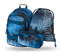Baagl Schulrucksack Set Jungen 3 Teilig, Schultasche ab 3. Klasse, Grundschule Ranzen mit Brustgurt, Ergonomischer Schulranzen (Skate Steel)