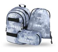 Baagl Schulrucksack Set Jungen 3 Teilig, Schultasche ab 3. Klasse, Grundschule Ranzen mit Brustgurt, Ergonomischer Schulranzen (NASA Grey)