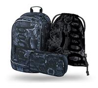 Baagl Schulrucksack Set Jungen 3 Teilig, Schultasche für Grundschule Volksschule, Grundschule Ranzen mit Brustgurt, Ergonomischer Schulranzen (Technic)