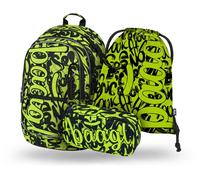 Baagl Schulrucksack Set Jungen 3 Teilig, Schultasche für Grundschule Volksschule, Grundschule Ranzen mit Brustgurt, Ergonomischer Schulranzen (Lime)