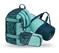 Baagl Schulrucksack Set Jungen 3 Teilig, Skateboard Rucksack, Schultasche ab 3. Klasse, Grundschule Ranzen mit Brustgurt, Ergonomischer Schulranzen, 25 l (Petrol)