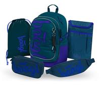 Baagl Schulrucksack Set Jungen 5 Teilig, Ergonomische Schultasche für Grundschule Volksschule, Ranzen mit Brustgurt, 25 l (Logo Blau)