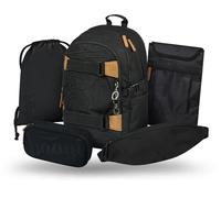 Baagl Schulrucksack Set Jungen 5 Teilig, Skateboard Rucksack, Schultasche ab 3. Klasse, Grundschule Ranzen mit Brustgurt, Ergonomischer Schulranzen, 25 l (Darkness)