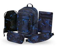 Baagl Schulrucksack Set Jungen 5 Teilig - Schultasche ab 3. Klasse - Grundschule Ranzen mit Brustgurt - Ergonomischer Schulranzen, 29 l (Flash)