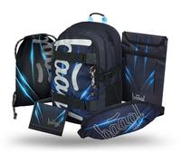 Baagl Schulrucksack Set Jungen 5 Teilig, Skateboard Rucksack, Schultasche ab 3. Klasse, Grundschule Ranzen mit Brustgurt, Ergonomischer Schulranzen, 25 l (Bluelight)