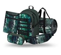 Baagl Schulrucksack Set Jungen 5 Teilig, Skateboard Rucksack, Schultasche ab 3. Klasse, Grundschule Ranzen mit Brustgurt, Ergonomischer Schulranzen, 25 l (Forest)