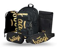 Baagl Schulrucksack Set Jungen 5 Teilig, Skateboard Rucksack, Schultasche ab 3. Klasse, Grundschule Ranzen mit Brustgurt, Ergonomischer Schulranzen, 25 l (Gold)
