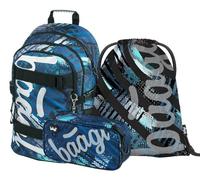 Baagl Schulrucksack Set Jungen Mädchen 3 Teilig, Schultasche ab 3. Klasse, Grundschule Ranzen mit Brustgurt, Ergonomischer Schulranzen