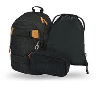 Baagl Schulrucksack Set Jungen Mädchen 3 Teilig, Schultasche ab 3. Klasse, Grundschule Ranzen mit Brustgurt, Ergonomischer Schulranzen (Darkness)