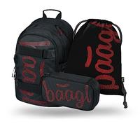 Baagl Schulrucksack Set Jungen Mädchen 3 Teilig, Schultasche ab 3. Klasse, Grundschule Ranzen mit Brustgurt, Ergonomischer Schulranzen (Skate Red)