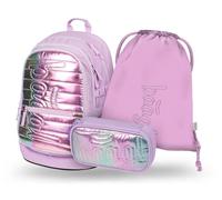 Baagl Schulrucksack Set Jungen Mädchen 3 Teilig, Schultasche für Grundschule Volksschule, Grundschule Ranzen mit Brustgurt, Ergonomischer Schulranzen (Levander)