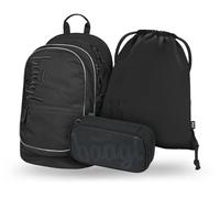 Baagl Schulrucksack Set Jungen Mädchen 3 Teilig, Schultasche für Grundschule Volksschule, Grundschule Ranzen mit Brustgurt, Ergonomischer Schulranzen (Uni Schwarz)