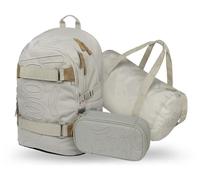 Baagl Schulrucksack Set Jungen Mädchen 3 Teilig (Skateboard Rucksack, Mäppchen, Sporttasche), Schultasche ab 3. Klasse, Grundschule Ranzen mit Brustgurt, Ergonomischer Schulranzen, 25 l (Mist)