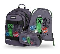 Baagl Schulrucksack Set Jungen Mädchen 3 Teilig, Skateboard Rucksack, Schultasche ab 3. Klasse, Grundschule Ranzen mit Brustgurt, Ergonomischer Schulranzen, 25 l (Minecraft)