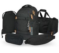 Baagl Schulrucksack Set Jungen Mädchen 5 Teilig 30 l - Darkness | Skateboard Rucksack für Teenager hat ein ergonomischer Schulranzen System, eine Bauchtasche und ein Laptopfach für Schule.
