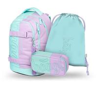Baagl Schulrucksack Set Jungen Mädchen Skateboard Rucksack 30 l - Sweet | Ergonomischer Schulranzen und Grundschule Ranzen mit Brustgurt für Teenager ab 3. Klasse bietet Platz für Laptopfach.