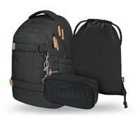 Baagl Schulrucksack Set Jungen Mädchen Teenager 3 Teilig 30 l - Darkness | Ein ergonomischer Schulranzen und Skateboard Rucksack Skate MAX mit Brustgurt bietet Platz als Schultasche ab 3. Klasse.