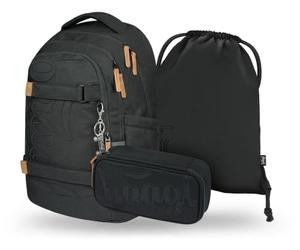 Baagl Schulrucksack Set Jungen Mädchen Teenager 3 Teilig 30 l - Darkness | Ein ergonomischer Schulranzen und Skateboard Rucksack Skate MAX mit Brustgurt bietet Platz als Schultasche ab 3. Klasse.