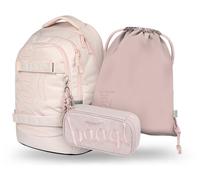Baagl Schulrucksack Set Jungen Mädchen Teenager 3 Teilig, Skateboard Rucksack Skate MAX, Schultasche ab 3. Klasse, Grundschule Ranzen mit Brustgurt, Ergonomischer Schulranzen, 30 l (Creamy)