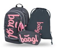 Baagl Schulrucksack Set Mädchen 3 Teilig, Ergonomische Schultasche für Grundschule Volksschule, Ranzen mit Brustgurt, 25 l (Logo Rosa)