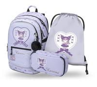 Baagl Schulrucksack Set Mädchen 3 Teilig, Ergonomische Schultasche für Grundschule Volksschule, Ranzen mit Brustgurt, 25 l (Kuromi Sweet One)