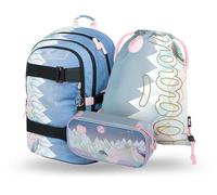 Baagl Schulrucksack Set Mädchen 3 Teilig, Schultasche ab 3. Klasse, Grundschule Ranzen mit Brustgurt, Ergonomischer Schulranzen (Skate Moon)