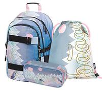 Baagl Schulrucksack Set Mädchen 3 Teilig, Schultasche ab 3. Klasse, Grundschule Ranzen mit Brustgurt, Ergonomischer Schulranzen (Skate Moon)