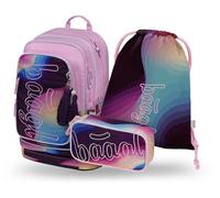 Baagl Schulrucksack Set Mädchen 3 Teilig - Schultasche ab 3. Klasse - Grundschule Ranzen mit Brustgurt - Ergonomischer Schulranzen, 29 l (Lyra)