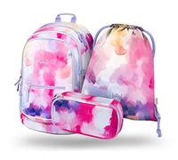 Baagl Schulrucksack Set Mädchen 3 Teilig, Schultasche für Grundschule Volksschule, Grundschule Ranzen mit Brustgurt, Ergonomischer Schulranzen (Painting)