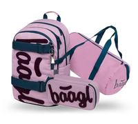 Baagl Schulrucksack Set Mädchen 3 Teilig, Skateboard Rucksack, Schultasche ab 3. Klasse, Grundschule Ranzen mit Brustgurt, Ergonomischer Schulranzen, 25 l (Rose)