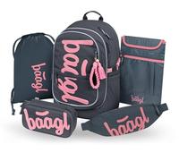 Baagl Schulrucksack Set Mädchen 5 Teilig, Ergonomische Schultasche für Grundschule Volksschule, Ranzen mit Brustgurt, 25 l (Logo Rosa)