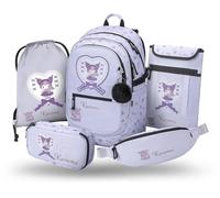 Baagl Schulrucksack Set Mädchen 5 Teilig, Ergonomische Schultasche für Grundschule Volksschule, Ranzen mit Brustgurt, 25 l (Kuromi Sweet One)