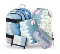 Baagl Schulrucksack Set Mädchen 5-Teilig, Schultasche ab 3. Klasse, Grundschule Ranzen mit Brustgurt, Ergonomischer Schulranzen (Skate Moon)
