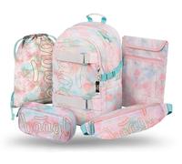 Baagl Schulrucksack Set Mädchen 5 Teilig, Skateboard Rucksack, Schultasche ab 3. Klasse, Grundschule Ranzen mit Brustgurt, Ergonomischer Schulranzen, 25 l (Sunset)