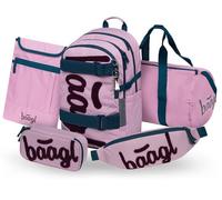Baagl Schulrucksack Set Mädchen 5 Teilig, Skateboard Rucksack, Schultasche ab 3. Klasse, Grundschule Ranzen mit Brustgurt, Ergonomischer Schulranzen, 25 l (Rose)