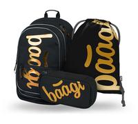 Baagl Schulrucksack Set Mädchen Jungen 3 Teilig, Schultasche für Grundschule Volksschule, Grundschule Ranzen mit Brustgurt, Ergonomischer Schulranzen (Metallic Bronze)