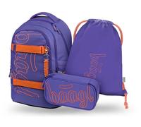 Baagl Schulrucksack Set Mädchen Teenager 3 Teilig, Skateboard Rucksack Skate MAX, Schultasche ab 3. Klasse, Grundschule Ranzen mit Brustgurt, Ergonomischer Schulranzen, 30 l (Orange)