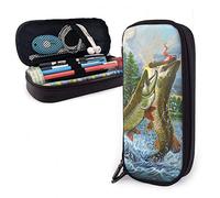 BAAROO Federmappe mit natürlichem Wald, Fluss, Barsch, Fisch-Thema, große Kapazität, Stift-Aufbewahrungstasche, Beutel, Leder, Schreibwaren, farbe, 5.0cm*10.5cm*20.5cm, federmäppchen