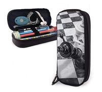 BAAROO Leder Federmäppchen Checkmate Knockout Schwarz und Weiß Lustig Schach Spiel Schreibwaren Organizer Große Kapazität Stift Tasche Funn, farbe, 5.0cm*10.5cm*20.5cm, federmäppchen
