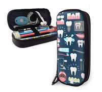 BAAROO Leder Federmäppchen Zähne Dental Nahtlose Muster Schreibwaren Fall Große Kapazität Schreibwaren Organizer mit Reißverschluss Bleistift, farbe, 5.0cm*10.5cm*20.5cm, federmäppchen