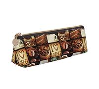 BAAROO Niedliches Federmäppchen, Motiv: Kaffee-Collage, Make-up-Tasche, bedruckt, Leder, für Mädchen, Jungen, Schule, Büro, farbe, 5.0cm*10.5cm*20.5cm, federmäppchen