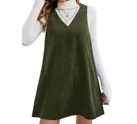 babao Damen V-Ausschnitt Cord Overall Mini Kleider Ärmellos Overall Ausgestelltes Kurzes Kleid für Damen