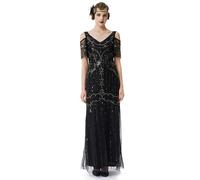 BABEYOND 1920er Flapper Cocktailkleid Lang Abendkleid Bodenlang Pailletten Gatsby Party, schwarz/goldfarben, Small