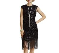 BABEYOND 1920er Jahre Damen Kleid mit Pailletten und Fransen geprägt 1920s Kleid Gatsby Kleid Damen 1920er Jahre Charleston Kleid, Schwarz, XXL