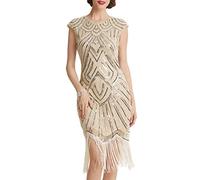 BABEYOND 1920er Jahre Damen Kleid mit Pailletten und Fransen geprägt 1920s Kleid Gatsby Kleid Damen 1920er Jahre Charleston Kleid, beige, L