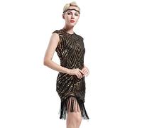 BABEYOND 1920er Jahre Damen Kleid mit Pailletten und Fransen geprägt 1920s Kleid Gatsby Kleid Damen 1920er Jahre Charleston Kleid, Goldfarben/Schwarz, M