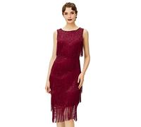 Babeyond 1920er Jahre Flaper Kleid Gatsby mit Fransen Kleid Roaring 20er Jahre Perlenkleid Art Deco Kleid für Gatsby Motto Party Abschlussball - Rot - Mittel